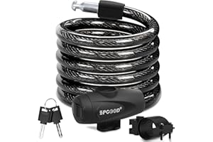 SPGOOD Bike Lock 1200mm/12mm with 2 Keys,Bicycle Lock with Mounting Bracket,Steel Cycling Cable Lock High Security,Lightweight Coiling Cable Lock for Bike,Scooter,Skateboard,Gate,Door