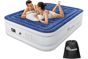 ‎YITAHOME YITAHOME 2x1,5m Luftmatratze Selbstaufblasend mit Integrierter Elektrischer Pumpe Luftbett Selbstaufblasend in 3 Minuten Aufblasbare Matratze für 2 Personen für Zuhause, Gästezimmer, Weiß/Blau