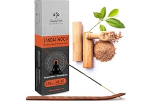 Simply Vedic Sandalwood Incense Sticks 250-Grams (Approx 135 Premium Incense Sticks + Holder)| Lasts 45-minutes, Ideal for Meditation, Yoga, Spiritual Healing, Prayers, Aromatherapy Energy Cleansing