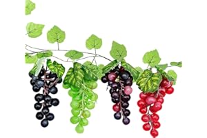 WSAMJIN Pack of 6 Grapes Decoration, Artificial Grapes with 2 Pack Grapes Vines, Plastic Grapes, Artificial Fruit Vegetable Decoration for Wedding, Indoor, Outdoor, Party, Garden, Photography