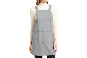 ELEZAY Cross Back Apron with Pockets Kitchen Cooking Chef Baker Criss Bib Cotton Linen Small
