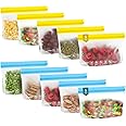 IDEATECH 10Pack Reusable Snack Bags Dishwasher Safe, Leakproof Reusable Freezer Bags, Reusable Food Storage Bags Silicone, Clear Small Reusable Resealable Bags for Cookies, Candy (10Snack, Colored)