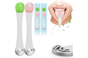 I·B·N G Strumento per la Pulizia del Raschietto per Lingua 2 in 1 con Spazzola in Silicone, 100% Acciaio Inossidabile, Facile da Usare e da Pulire (03)