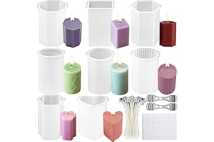 TZEKING 220PCS Moldes Velas Siliconas Set,8 Moldes de Silicona para Velas+200 Mechas+2 Soportes+10 Pegatinas,Moldes Para Velas Siliconas 3D,Moldes de Silicona para Hacer Velas,Para Hacer Velas, Etc