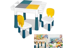 YRHome Set di 6 in 1 tavolo per bambini, tavolo per attività fai da te, tavolo con 2 sedie e 163 mattoncini, tavolo per l'apprendimento e il gioco multifunzione, regalo per ragazzi e ragazze