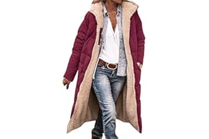 HOOUDO Winter Coats for Women UK Warm Fleece Lined Overcoat Outerwear Full Zip Hooded Long Jackets Ladies Long Sleeve Down Jacket Longline Padded Puffer Coat Cardigans Quilted Raincoat Hoodies