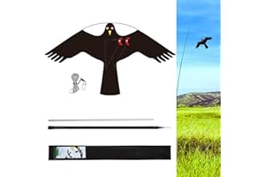 eyijklzo Bird Scarers Kite for Gardens Hawk Kite with 6m Telescopic Pole Pigeon Seagull Deterrent Bird Repellent Devices for Roof Farm Yard Boat (Black)