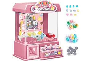 Arkyomi Mini Máquina de Garra para Niños Juguete de Garra con 10 Muñecas 20 Moneda del Juego 10 gacha con Luces y Sonidos interactivos Máquina de(Rosa)