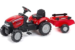 FALK - Tracteur à pédales Case IH avec remorque - Dès 2 ans - Fabriqué en France - volant directionnel avec klaxon - 961B