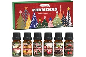 SALKING Noël Huiles Essentielles, 6x10ml Huile Essentielle Bio pour Diffuseurs, Couronne de Noël, pomme cannelle, pain d'épices, cannes de bonbon, pudding, lait de poule