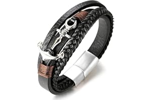 Halukakah Kinder ● Segel Junior ● Jungs Echtleder Handgefertigter Zopf Anker Armband 13-16 Jahre Alt. Titan Matt Magnetverschluss Größe Einstellbar 18-19.5cm mit Gratis Geschenkbox