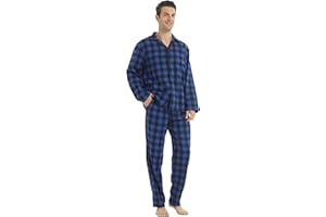 YUSHOW Mens Pyjamas Set Cotton Checked Flannel Lounge Wear Long Sleeve Top & Bottoms Pyjamas for Men Soft Nightwear Pjs