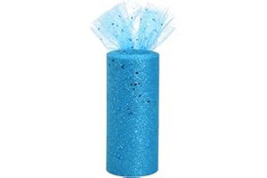 Cozlly 14.8cm x 25 Yards Rouleau Tulle Pailleté, Tulle Ruban Pailleté, Bobine de Tulle, Tissu de Tulle pour Mariage, Fête Décoration, Tutu pour Enfant, Cadeau Emballage (Bleu)