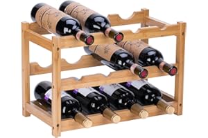 YunNasi PortaBottiglie di Vino, Portabottiglie da Tavolo in Bambù Naturale, Vintage Espositore Bottiglie Scaffale Cantinetta Portabottiglie per Cucina, Bar, Cantina(3 livelli-12 bottiglie)