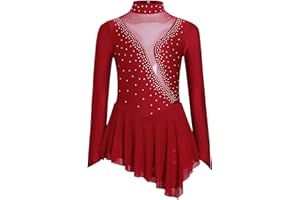inhzoy Abito da Pattinaggio Artistico Bambina Balletto Leotard Manica Lunga Vestito Ballo Latino Tango Body Danza Classica Ballerina Costume da Danza Samba Salsa Dancewear
