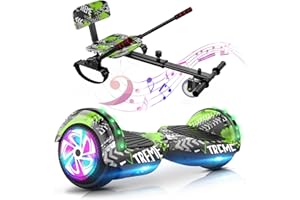 SISIGAD Hoverboard, Scooter Sitzbefestigung Combo mit Bluetooth Corlorful LED Lights, einstellbare Rahmenlänge für Kinder