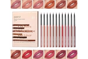 PETANSY Matte Lip Liner Set 12 couleurs Premium imperméable lisse Nude crayons à lèvres en velours mat Crayon à lèvres imperméable longue durée avec boîte-cadeau