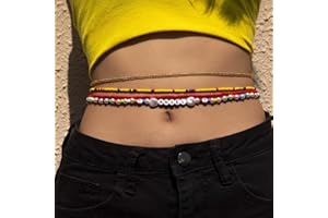 Carufin Stretch Rice Bead Body Chain Colorful Belly Beaded Body Chain Summer Beach Costume Accessories Jewelry for Women and Girls