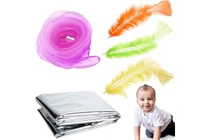 XERTEAM 5 Pieces Baby Sensory Toys, Sensory Scarf Feathers and Foil Blanket Set, Sensory Play for Babies Newborn Infants and Toddlers Color Recognition Christening Shower Gift Presents Party Supplies-Pink