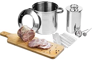 BROWIN Rostfreier Schinkenkocher Edelstahl 313016 | Schinkernpresse 1,5kg Set mit Thermometer und Topf | Schinkenform Kochschinkenform für gesundes hausgemachtes Fleisch Presse