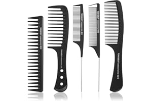 Popuppe 5 Stücke HaarKamm Set,Barbier Kamm mit Griff Haarstyling Zahnkamm Antistatischer Grobzinkiger,Profi Friseur Kamm für Männer und Frauen