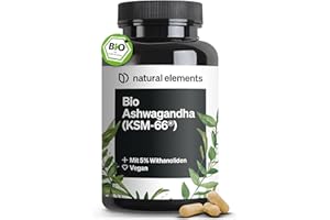 ‎NATURAL ELEMENTS natural elements Bio-Ashwagandha – KSM-66® Premiumrohstoff (180 Kapseln mit überdurchschnittlicher Reichweite) – 5% Withanolid-Gehalt – laborgeprüft, vegan und hochdosiert