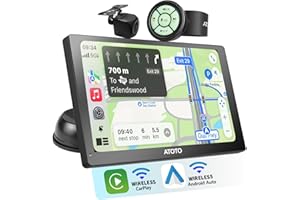 ATOTO P5 Tragbares Autoradio Auto-Navigation, Wireless Carplay und Android Auto drahtlos, 7-Zoll-QLED Blendfreies Touchscreen CarPlay Display, Bluetooth, 1080P Rückfahrkamera, MirrorLink, P507SD-S21