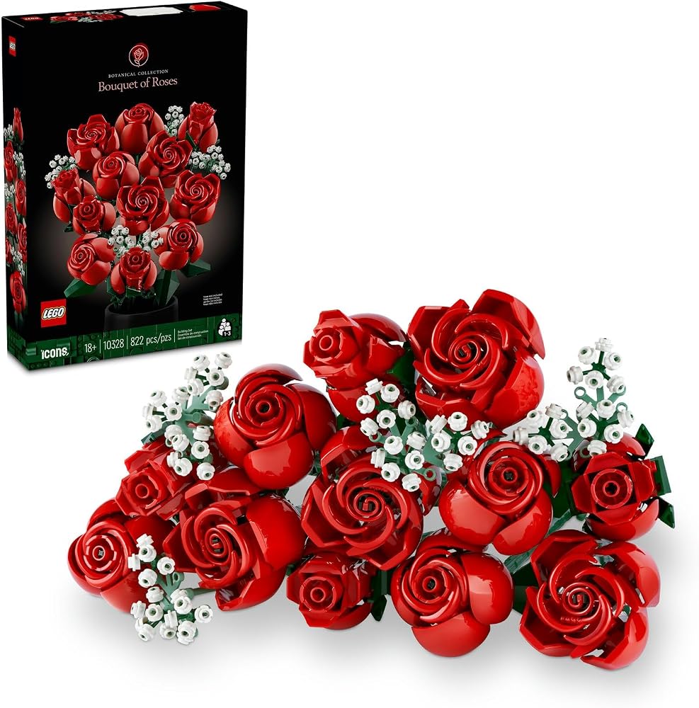 LEGO Icons Gül Buketi 10328 | Yetişkinler için Kırmızı Güller ve 4 Dal Bahar Yıldızı İçeren Dekoratif Model Yapım Seti, Hediye Fikri (822 Parça)