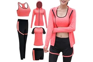 ODWTMRK Abbigliamento Sportivo da Donna Tuta da Ginnastica Yoga Suit 5 Pezzi Completo Sportivo Fitness Running Jogging Training Abbigliamento
