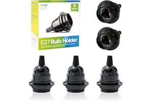 PEBA E27 Lamp Holder, Vintage Bulb Holders, Black Bakelite Edison Screw Lampholders Fitting, External Thread Retro Style, for DIY Pendant E27 Socket, 5-Pack