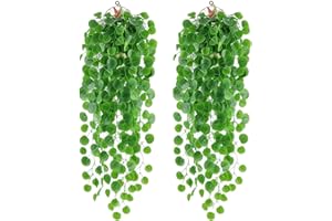DABBOO 2 Piezas Plantas Artificiales Colgantes Plastic Fake Plants Enredadera 80cm Planta Artificial Exterior Decorativas Hanging Plants para Boda Jardín Balcón Dormitorio Interior Decoración de Pared