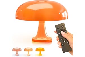 EDOR STUDIO Lampe de chevet LED sans fil-Lampe champignon design vintage Space Age-Luminaire de table orange avec télécommande, batterie rechargeable USB, 3 couleurs, variateur tactile, Éclairage ambiance moderne
