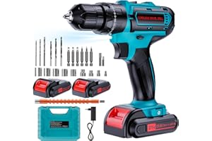 Olubfdh Trapano Avvitatore Batteria 21V, con Batterie 4000mAh, coppia 45 Nm, max 25 + 3 livelli di coppia (2 marce e LED), per casa e giardino fai da te（2 * 2,0Ah Batterie） (1)