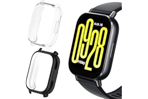ToVioc [2 Stück] Hülle mit Schutzfolie Kompatibel mit Xiaomi Redmi Watch 5 Active, Anti-Kratzfest, Vollschutz Shell, Flexible TPU Schutzhülle für Xiaomi Redmi Watch 5 Active - Schwarz & Transparent