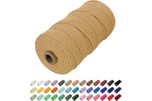 Uiopa Corde Macramé 2mm x 200m, Fil Macramé Coton Corde Coton Naturelle, Ficelle Cordon Macramé Cordelette 2mm pour Tenture Murale, Porte Plante Mural, Rideau, Décoration Bohème (Café)