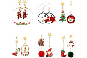Naler Christmas Drop Dangle Earrings, Jewellery Set Gifts for Women Lady Girls Xmas Party Decoration Costume (Santa Claus, Christmas Tree, Gift Box, Christmas Socks and Gloves), 6 Pairs