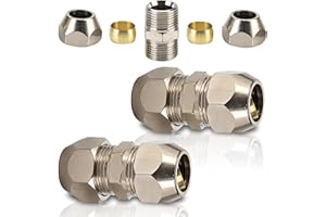 TOOLKNIGHT 2 Stück Doppelnippel Klemmverschraubung 8mm,Silber Vernickeltes Kupfer Gerades Rohr Klemmverschraubungen,8mm Klemmverschraubung für Hydraulikrohre Kühlrohre Luftkompressoren