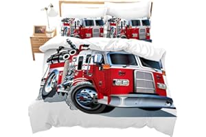Loussiesd 3D Kinder Bettwäsche Set Cartoon Thema Microfaser Bettbezug Set für Jungen Mädchen Auto Feuerwehrauto Atmungsaktiv Betten Set inkl.1 Bettbezug 135x200 cm und 1 Kissenbezüge 80x80 cm