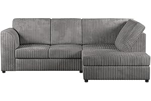 Furnishings For Less UK New Luxor Fullback Grey Jumbo Cord 3-4 Seater Corner Sofa Charcoal Corduroy (Grey, Right Hand Facing)