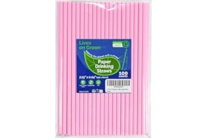 Lives on Green Solide rosa cannucce di carta usa e getta, 19,7 cm, 100 pezzi, per feste, cocktail, cake pop, bar, ristoranti