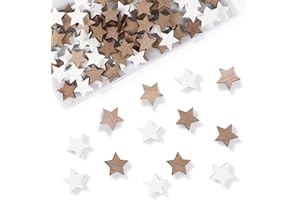COLOFALLA 100pcs Estrellas Pequeñas para Manualidades Madera Navidad Confeti Blanco y Madera Natural Decoración Mesa Material Manualidades Navidad