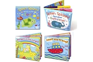 FIRST STEPS Set of 4 Baby Bath Books | First Words ABC Letters & Numbers | Plastic Coated & Padded | Floating Fun Educational Learning Toys for Toddlers & Kids