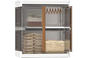 HAIXIN Closet Organisers and Storage - Collapsible Kids Clothing Storage with 5 Hangers and 1 Partition, Stackable Closet Storage Shelves, 185L Wardrobe Organiser, Storage Cabinet for Dresser