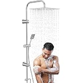 Kezidhp Complete Shower Column without Mixer, Shower Column in Stainless Steel, Chrome with Rain Head 30x30 cm and Adjustable