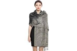 EASE LEAP Elegante Bufanda Estampada para Mujer Lujoso Chal Cálido con Borla Suave Pashmina Estilo Paisley Étnico Uso en Otoño Invierno 200 * 70cm