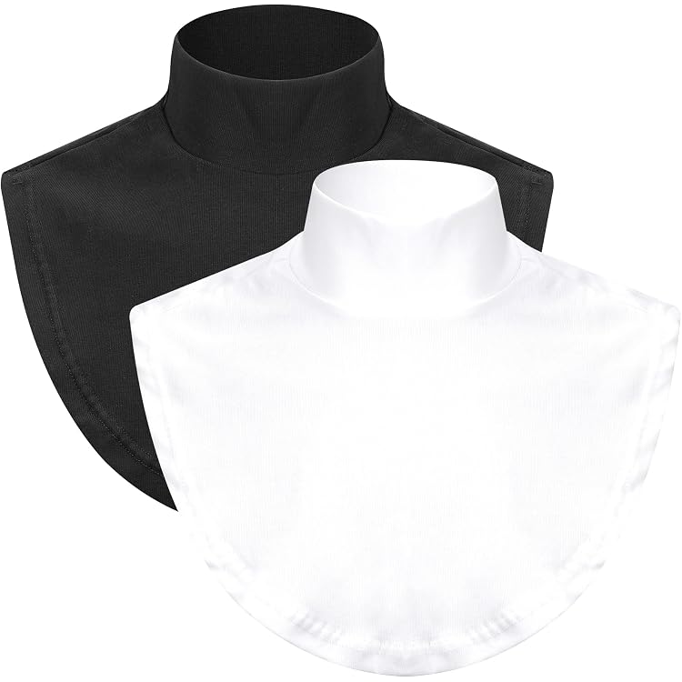 3 Faux Cols Amovibles Femme - Coton/élasthanne - Noirs, Blanc, Gris - Col Haut élastiqué - Pour Chemise, Pull, Manteau - 12