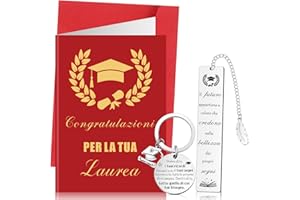 Clabby Set 4 Pezzi Regali di Laurea per Studente Segnalibro Motivazionali con Scritte Metallo Portachiavi Laurea di Ispirazione in Acciaio Inox Biglietto Auguri Congratulazioni per Maestra Amica