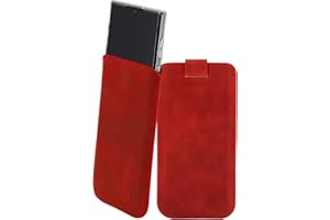 Suncase Etui Tasche kompatibel mit Samsung Galaxy S22 Ultra 5G Hülle mit ZUSÄTZLICHER Case/Schale/Bumper Lasche mit Rückzugfunktion Handytasche Ledertasche Schutzhülle in antik-rot