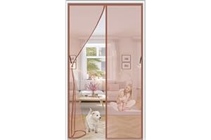 LUCKYNA Magnetic Screen Door,Mesh Fly Curtain 90x240cm(35x94inch) Magic Paste Curtains Stripes Encryption Keeps Mosquitoes Insects Out for Patio Balcony Living Room Brown