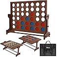 BZnota Giant Wooden 4 in a Row Game W/Quick-Release Lever, 4-in-1 Wooden Game Set: Big Chess & Checkers | Tic Tac Toe | Connect 4 Game Outdoor Yard Games for Family Party Fun Lawn Games for Adults
